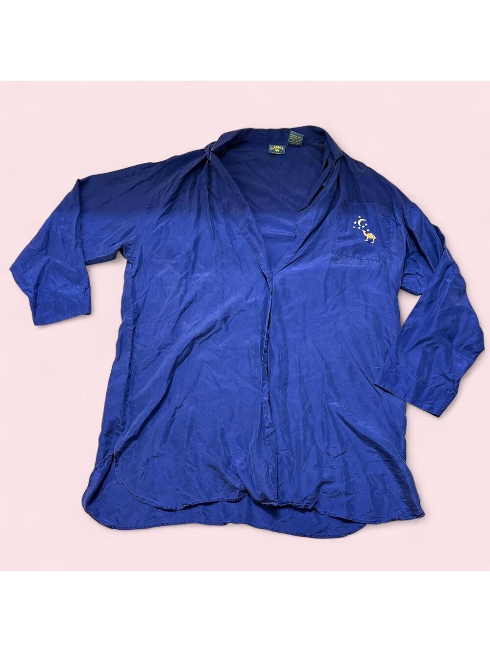 Vintage 1994 Dark Blue CAMEL pj button up with camel,moon, and stars